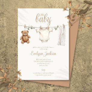 Aquarell-Wäscheleine neutrale Babyparty Einladung