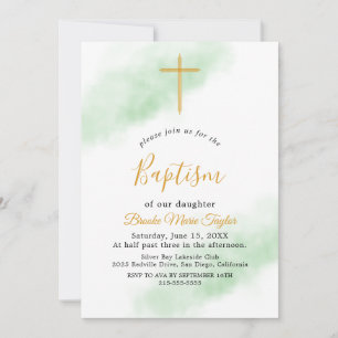 Aquarell-Waschgrün und Gold-Tauf-Einladung Einladung