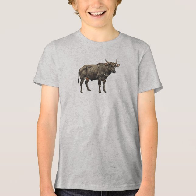 Aquarell-Wasserbüffel-Illustration Tri-Blend Shirt (Vorderseite)