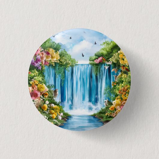 Aquarell-Wasserfall Button (Vorderseite)