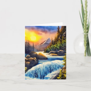 Aquarell Wasserfall im Gebirge anpassbar Karte