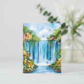 Aquarell-Wasserfall Postkarte (Stehend Vorderseite)