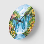Aquarell-Wasserfall Runde Wanduhr (Winkel)