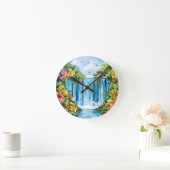 Aquarell-Wasserfall Runde Wanduhr (Zuhause)