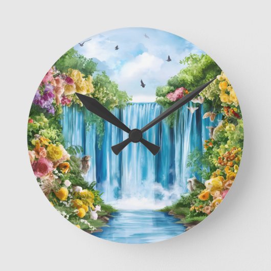 Aquarell-Wasserfall Runde Wanduhr (Vorderseite)