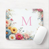 Aquarell-Wasserfarbe-Blumen-Schablone Monogramm Mousepad (Mit Mouse)