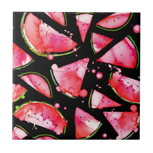 Aquarell Wassermelone 2 Fliese (Vorderseite)