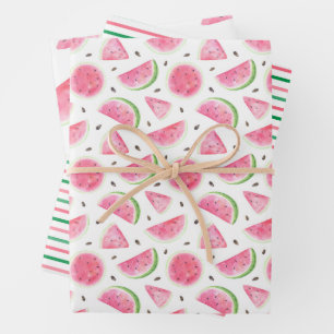 Aquarell-Wassermelone & Streifenmuster Geschenkpapier Set