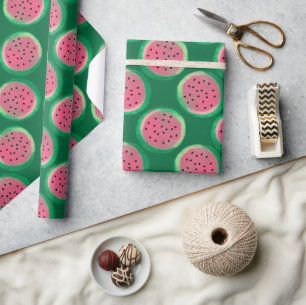 Aquarell-Wassermelonenmuster in Rosa und Grün Geschenkpapier
