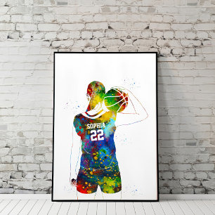 Aquarell Weibliche Basketballspielerin Poster