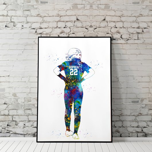 Aquarell Weiblicher Softballspieler Poster
