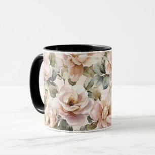 Aquarell Weich Rosa Rose Beige Blumenmuster Tasse