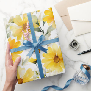 Aquarell-Weiche-Gelbe-Daisy-Weiße-Blumenmuster Geschenkpapier