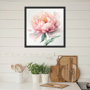Aquarell-Weichrosa Pfingstrose Quadrat Poster