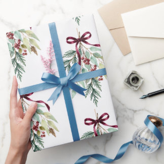 Aquarell-Weihnachten Burgunder Grün Geschenkpapier