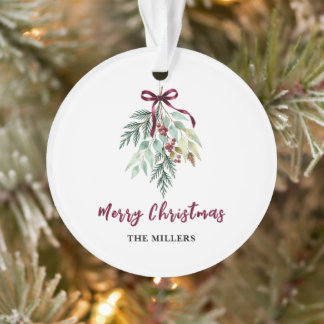 Aquarell-Weihnachten Burgunder-Grün Ornament