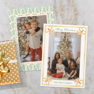 Aquarell-Weihnachten Gold Grandmillennial Foto Feiertagskarte