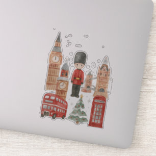 Aquarell-Weihnachten in London Roter Bus, Big Ben Aufkleber