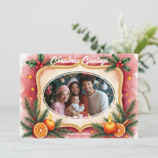 Aquarell Weihnachten Kerzenlicht & Zitrus Karte
