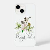 Aquarell Weihnachten Pointsettia Chickadee iPhone Hülle (Rückseite)