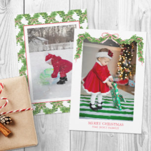 Aquarell-Weihnachten-Rot-gestreifte-Schleifen-Girl Feiertagskarte
