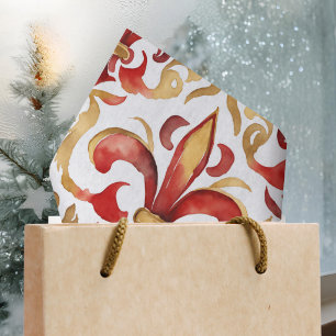Aquarell-Weihnachten Rot Gold Floral Seidenpapier