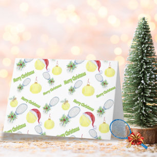 Aquarell-Weihnachten-Tennisschläger und -Bälle Feiertagskarte