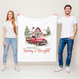 Aquarell-Weihnachten Vintage-LKW und Scheune Fleecedecke
