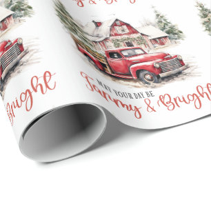 Aquarell-Weihnachten Vintage-LKW und Scheune Geschenkpapier