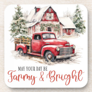 Aquarell-Weihnachten Vintage-LKW und Scheune  Getränkeuntersetzer