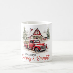 Aquarell-Weihnachten Vintage-LKW und Scheune Kaffeetasse