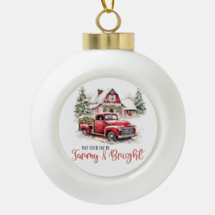 Aquarell-Weihnachten Vintage-LKW und Scheune  Keramik Kugel-Ornament
