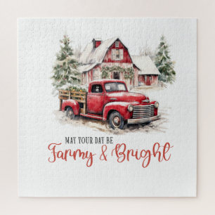 Aquarell-Weihnachten Vintage-LKW und Scheune  Puzzle