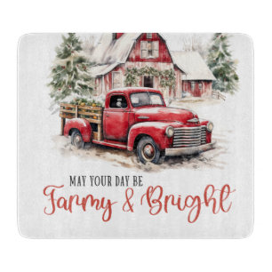 Aquarell-Weihnachten Vintage-LKW und Scheune Schneidebrett