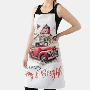 Aquarell-Weihnachten Vintage-LKW und Scheune Schürze