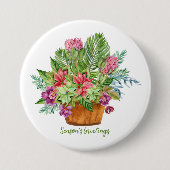 Aquarell-Weihnachts-Botanik-Sträußchen Button (Vorderseite)