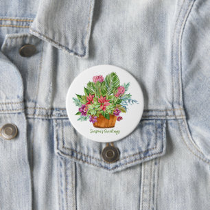 Aquarell-Weihnachts-Botanik-Sträußchen Button