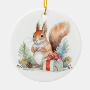 Aquarell-Weihnachts-Eichhörnchen Keramik Ornament