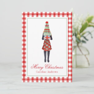 Aquarell-Weihnachts-Einkaufs-Mode-Mädchen Feiertagskarte