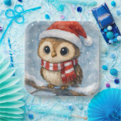 Aquarell-Weihnachts-Eule in Schneeflocken Pappteller (Party)