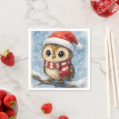 Aquarell-Weihnachts-Eule in Schneeflocken Serviette (Beispiel)