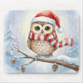Aquarell-Weihnachts-Eule mit Santa-Hut Mousepad (Vorne)
