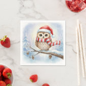 Aquarell-Weihnachts-Eule mit Santa-Hut Serviette (Beispiel)