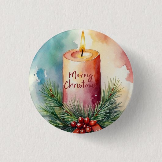 Aquarell-Weihnachts-Festkerzen-Illustration Button (Vorderseite)