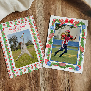 Aquarell-Weihnachts-Fußball-Girlande Foto Feiertagskarte