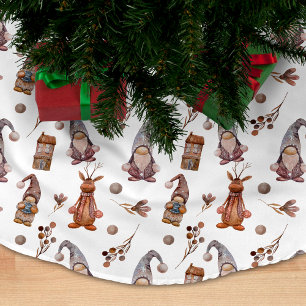 Aquarell-Weihnachts-Gnome und Rentiere Muster Polyester Weihnachtsbaumdecke