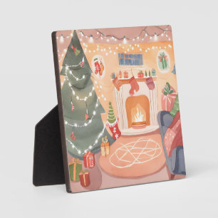 Aquarell-Weihnachts-Kamin Fotoplatte