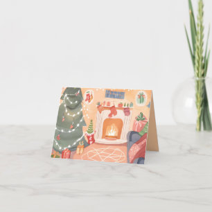 Aquarell-Weihnachts-Kamin-Karte Feiertagskarte