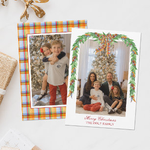 Aquarell-Weihnachts-Karo-Schleifen-Girlande Foto Feiertagskarte