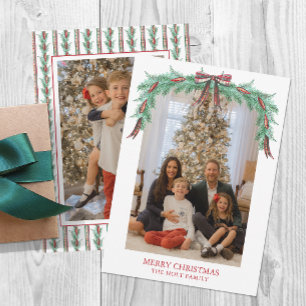 Aquarell-Weihnachts-Karo-Schleifen-Girlande Foto Feiertagskarte